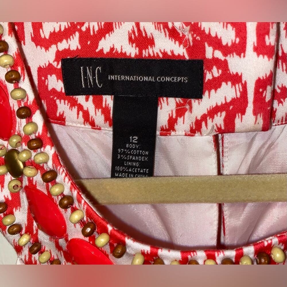 INC International Concepts woman’s Coral & White sleeveless Dress Size 12 Beaded - Picture 4 of 16